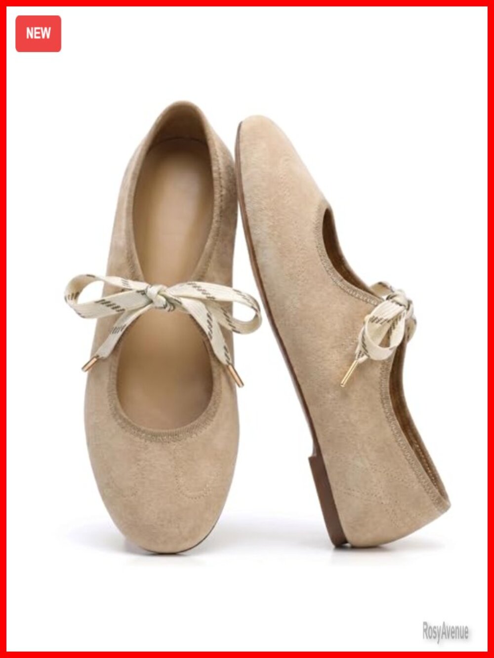 Faux Suede Lace-Up Ballet Flats Round Toe Mary Jane Women's Casual Shoes